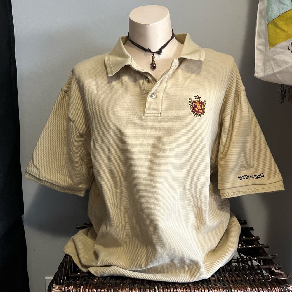 Vintage Disney World cream men polo shirt size large 100% cotton